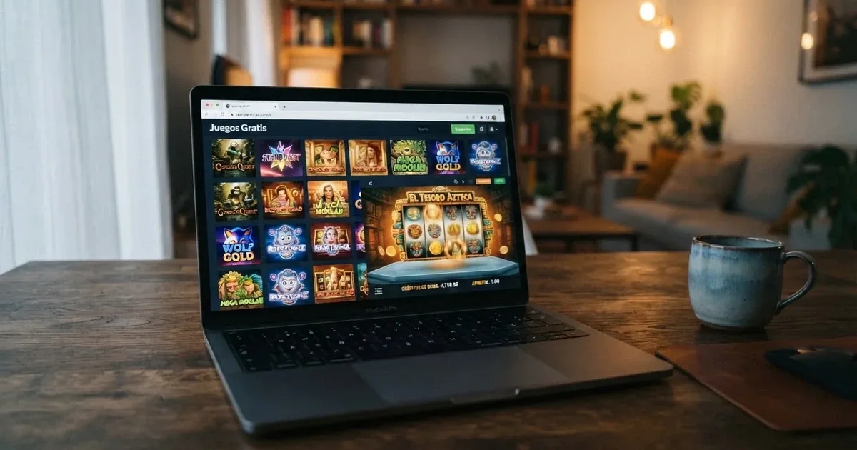Interfaz de casino online en el navegador con juegos de tragaperras accesibles sin descarga