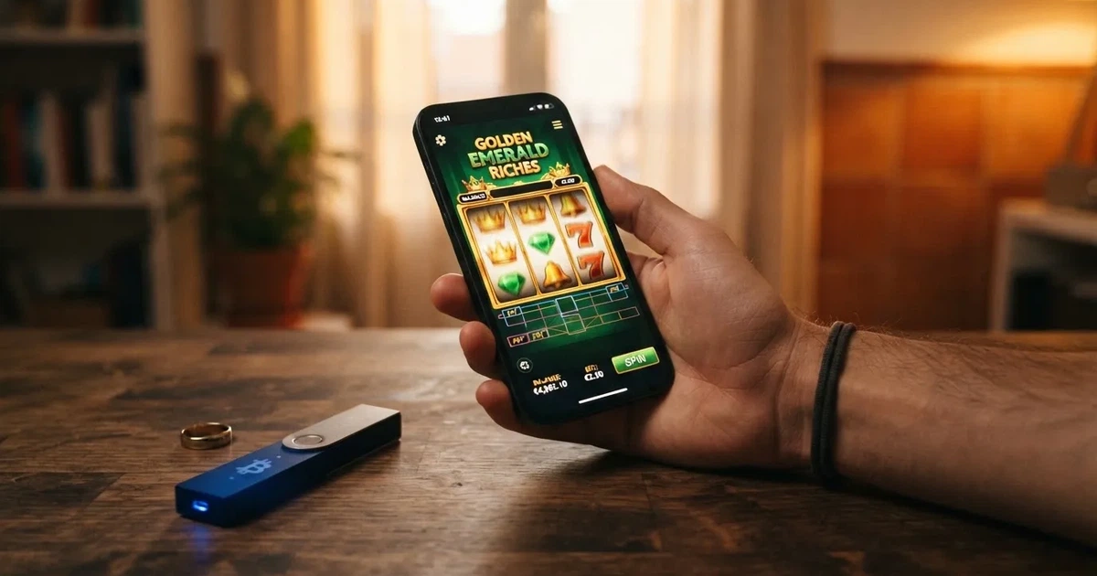 Cartera digital con ADA sobre la pantalla de un casino online, junto a un móvil con el logo de Cardano