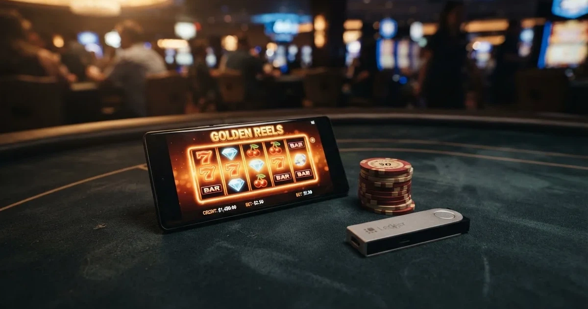 Pantalla de inicio de un casino online que acepta Litecoin, con fichas de póker junto a un monedero digital en un entorno de juego