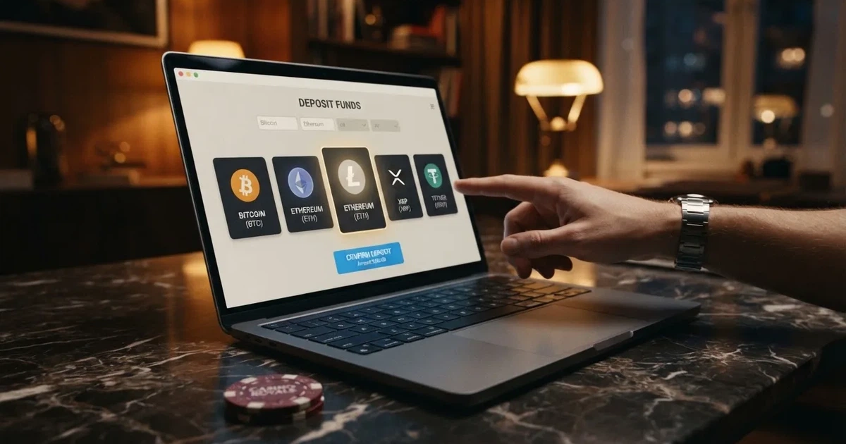 Interfaz de un casino online que muestra TRON TRX entre las opciones de depósito en la caja, junto a otras criptomonedas como Bitcoin y Ethereum
