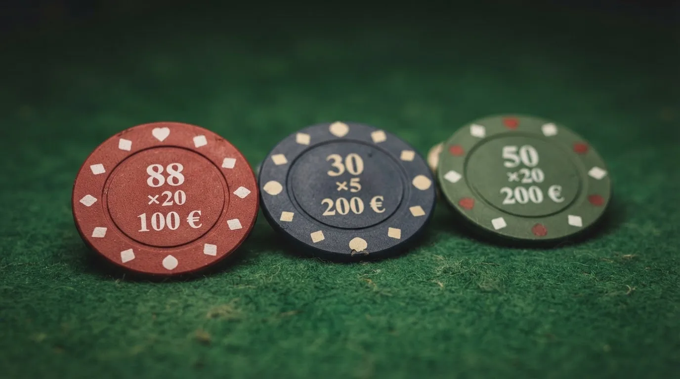 Tres fichas de oferta de casino colocadas lado a lado, cada una con su número de tiradas, su multiplicador y su tope
