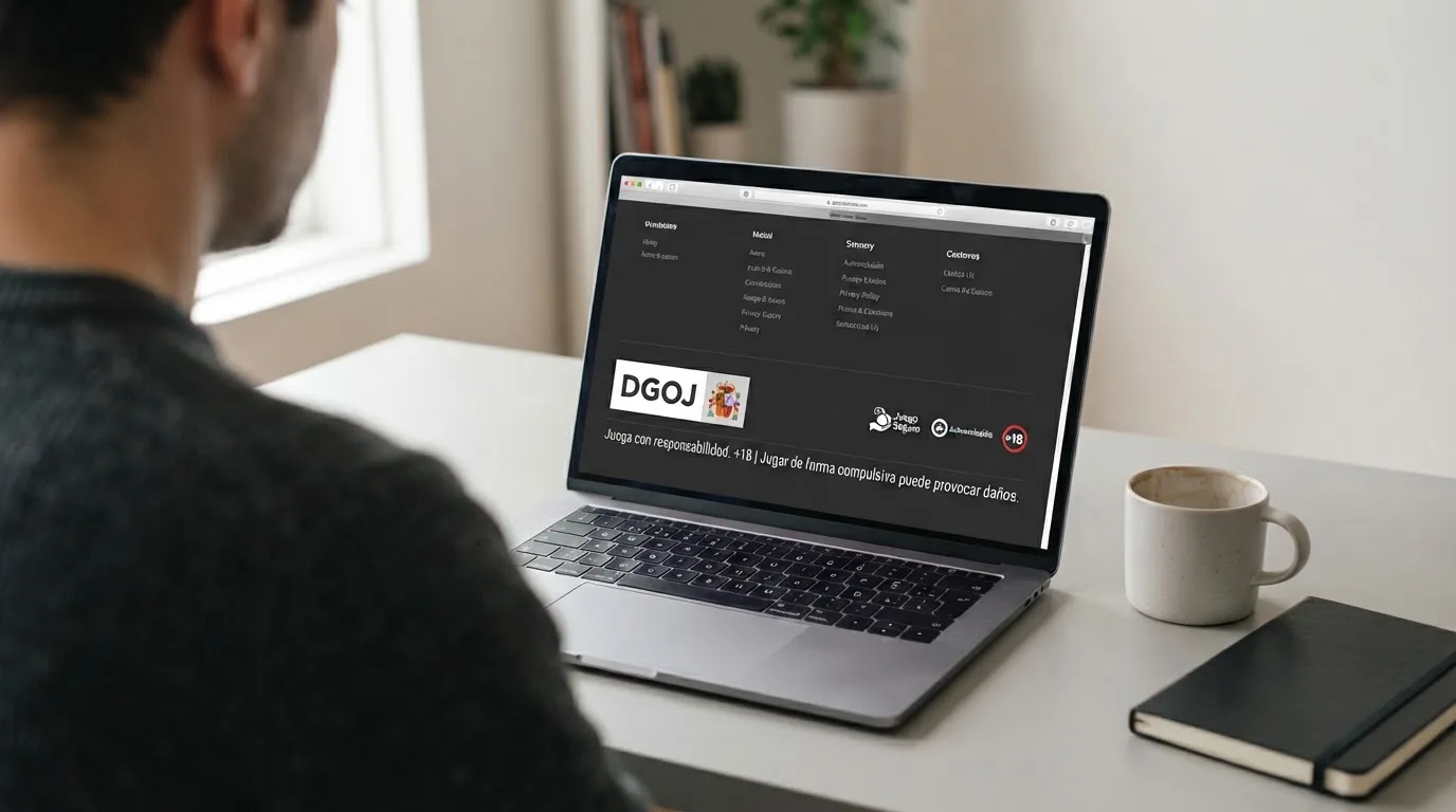 Pie de página de un casino online español donde se muestra el sello de licencia de la DGOJ y el aviso legal de juego responsable.