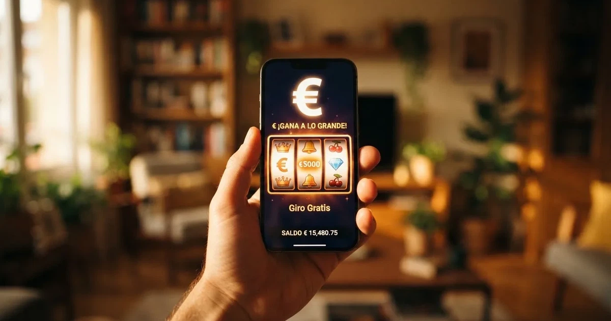 Jugador consultando en el móvil la oferta de bono sin depósito de un casino online español con licencia DGOJ