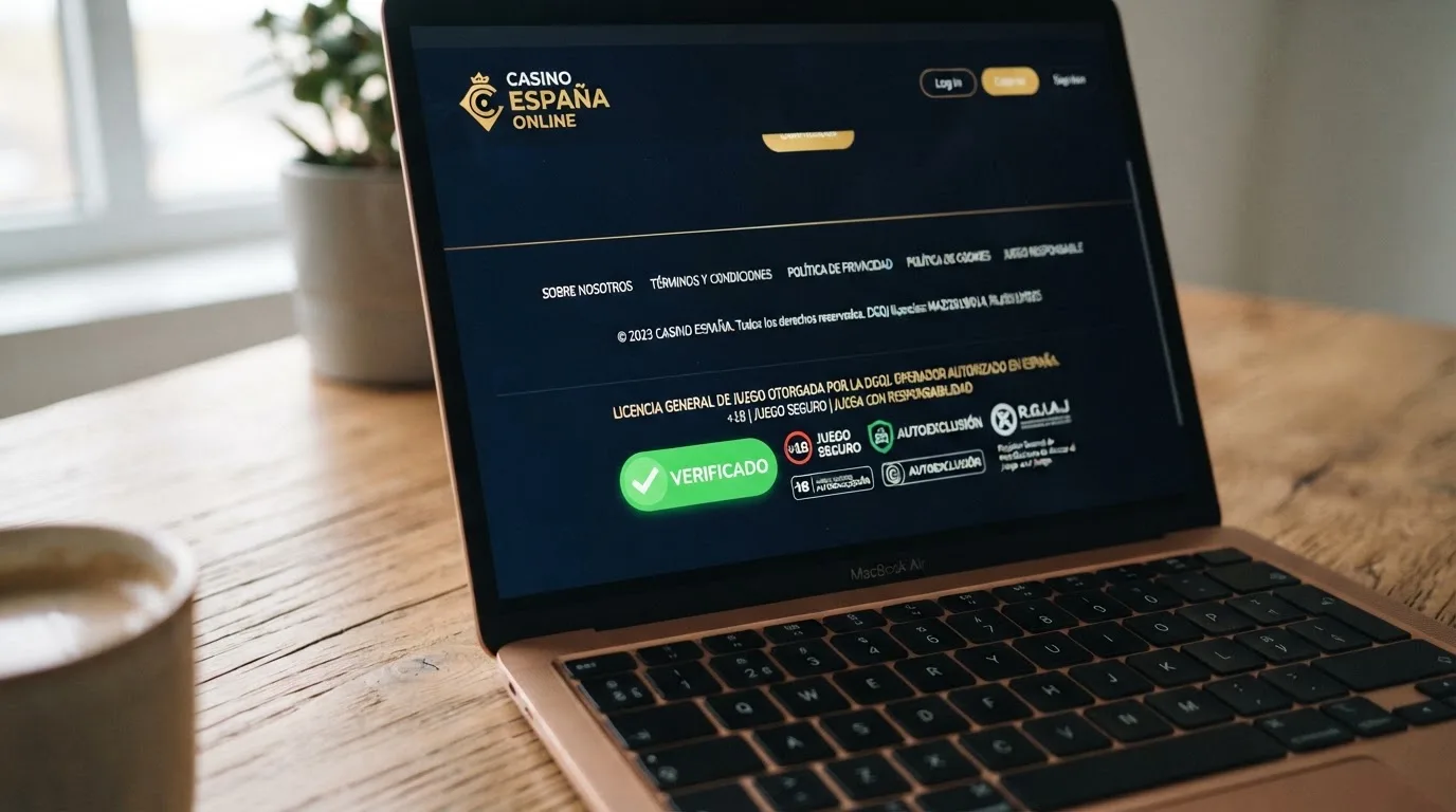 Pie de página de un casino online español mostrando el sello de licencia de la DGOJ con su número de registro